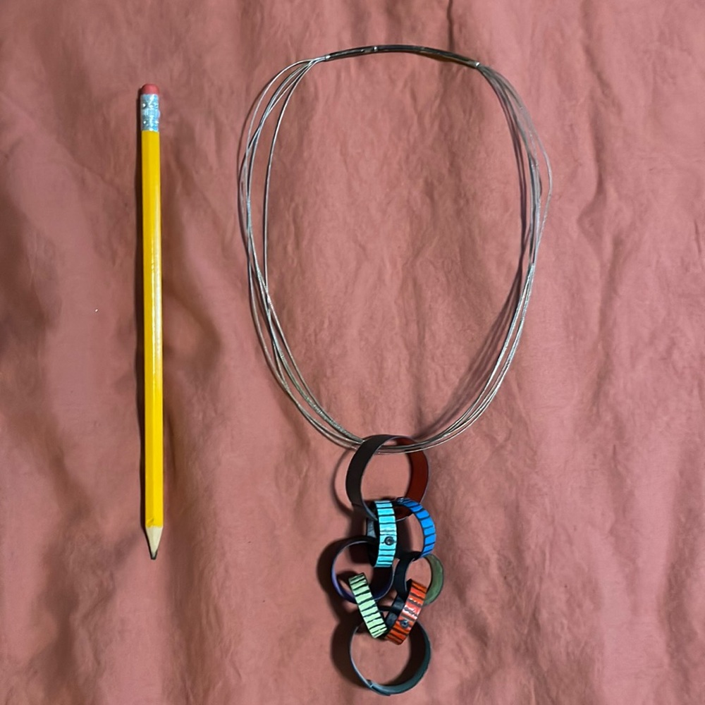 Eclectic painted  metal looped choker necklace.